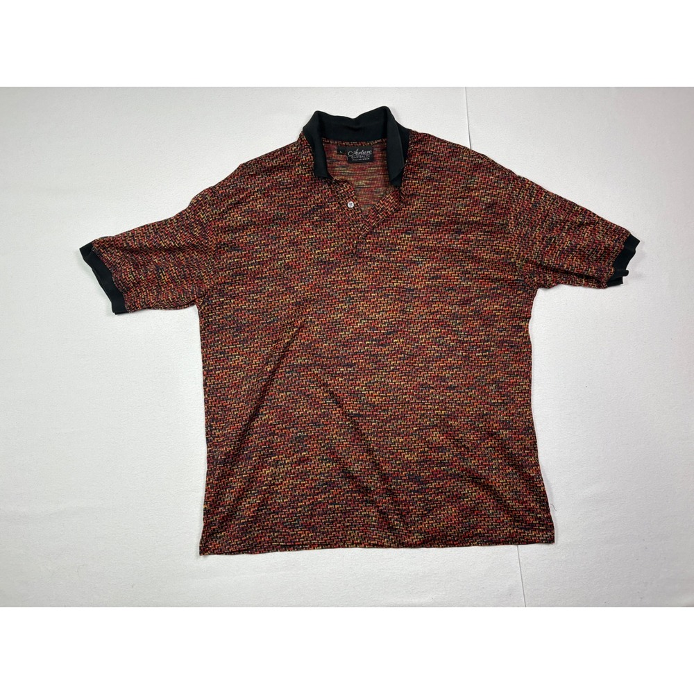 Arturo Garibaldi Mens Large Polo Shirt Red Multi Mercerized Cotton Made in Italy